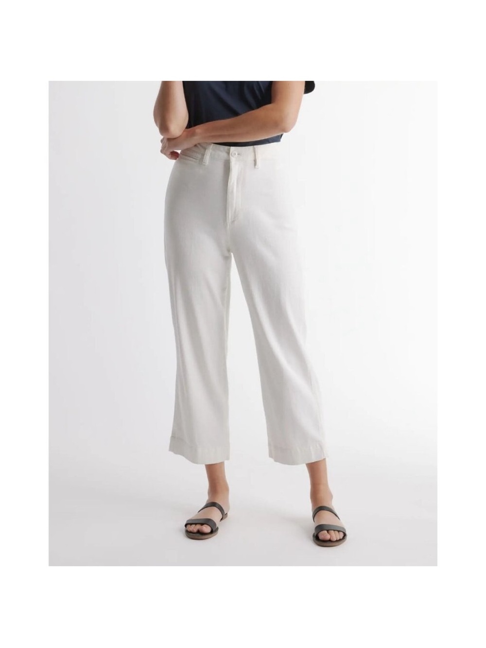 Quince Women's Stretch Cotton Twill Wide-Leg Crop Pants sz 30 Ivory/White NWT